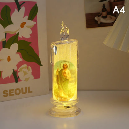 Bougie LED Religieuse Jésus & Vierge / Flamme Électronique Sans Feu
