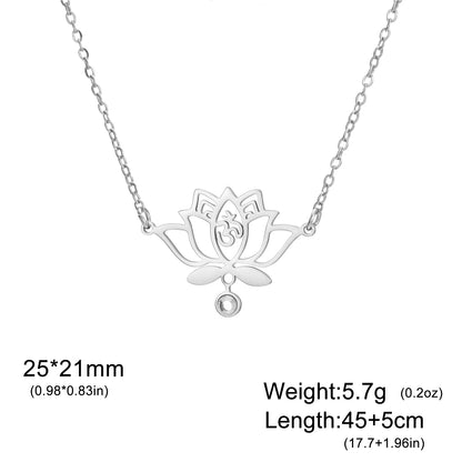 Collier Lotus Om avec zircon – Bijou spirituel en acier inoxydable