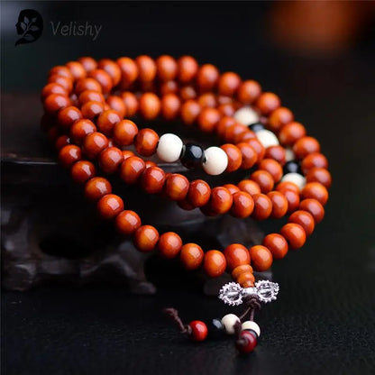 Mala 108 perles en santal naturel – bracelet de prière bouddhiste unisexe