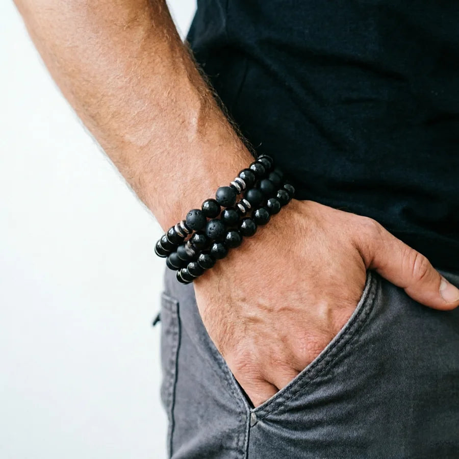 Herren-Set aus 3 Steinperlen-Armbändern – Modelle zur Auswahl