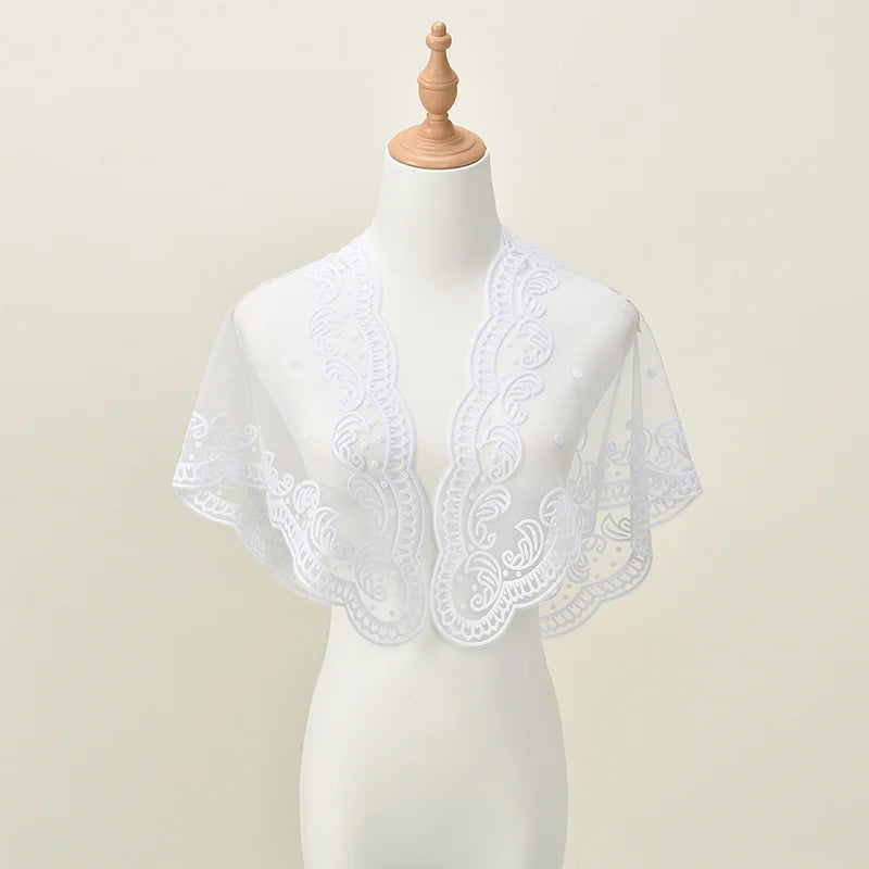 Voile de messe catholique femme en dentelle brodée – foulard Vierge Marie pour prière et église