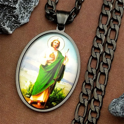Collier médaille San Judas Tadeo en acier inoxydable doré – bijou religieux