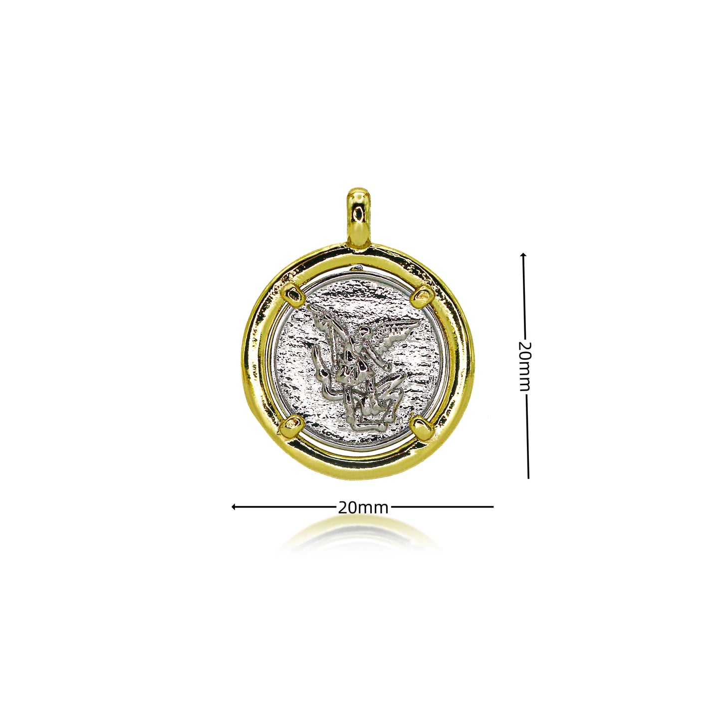 Pendentif Archange Saint Michel Doré – Médaille Religieuse Catholique avec Bord Coquillage et Zircons