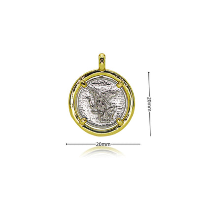 Pendentif Archange Saint Michel Doré – Médaille Religieuse Catholique avec Bord Coquillage et Zircons