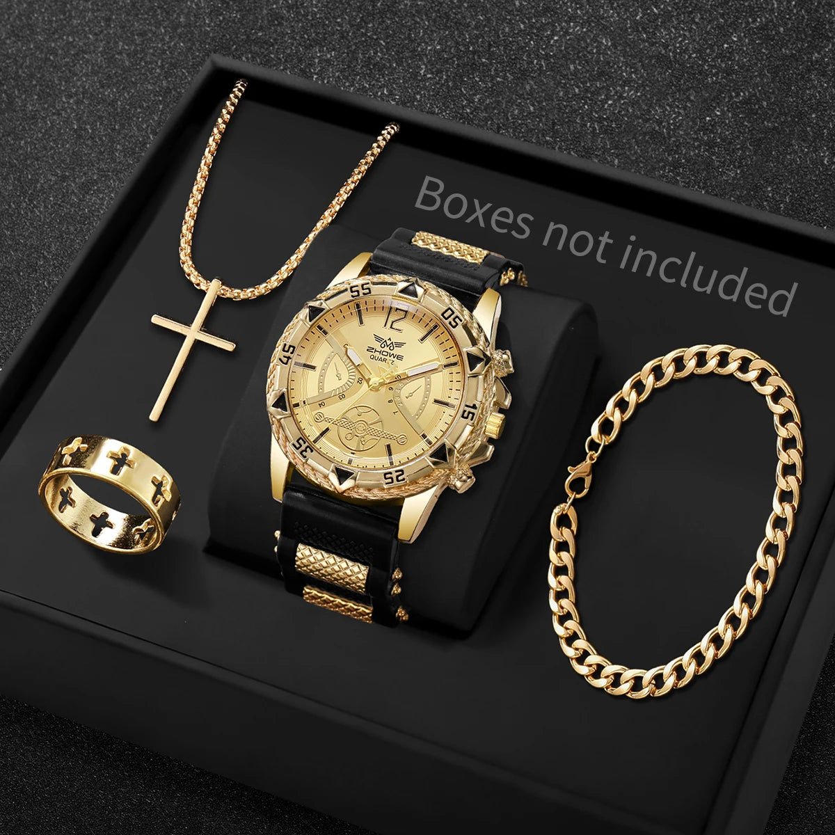 Coffret Montre Homme Cadran Arabe 4 Pièces – Montre Quartz & Bijoux