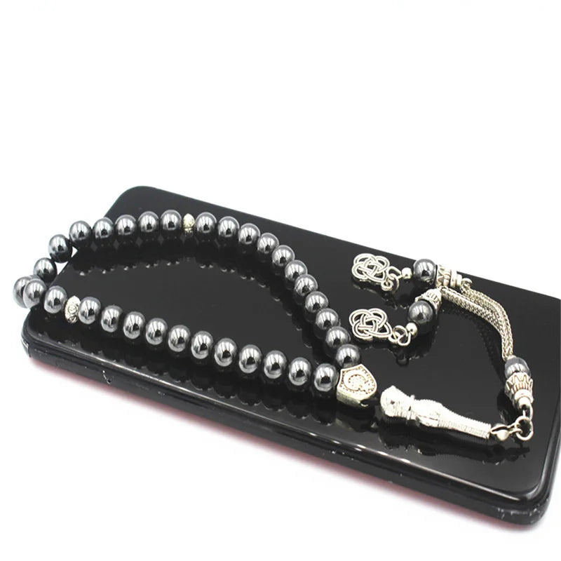 Bracelet Tasbih musulman 33 perles en hématite naturelle – cadeau islamique