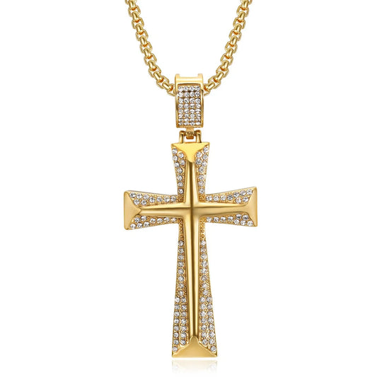 Collier croix chevalier effet glacé en acier inoxydable – bijou chrétien pour homme