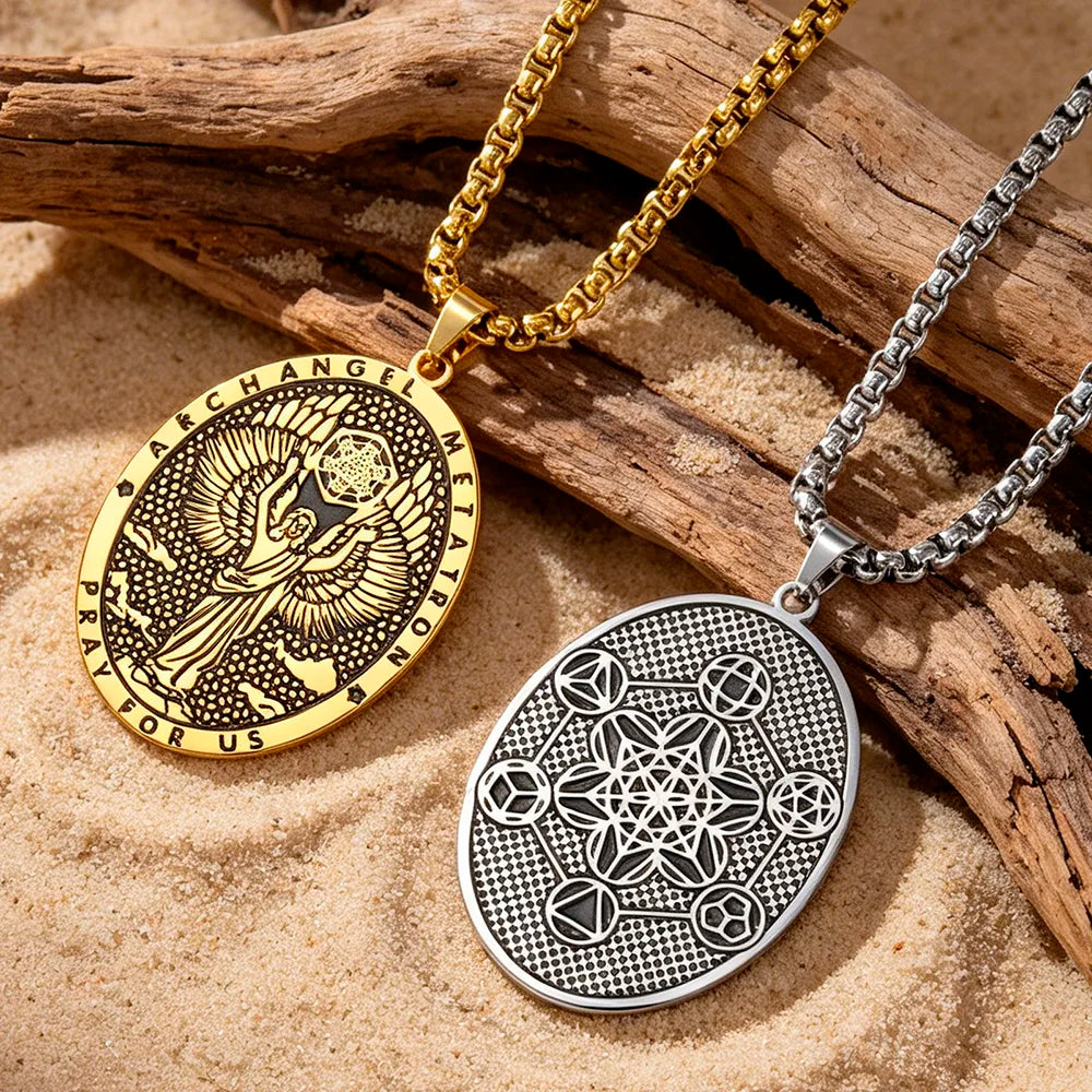 Erzengel-Metatron Halskette beidseitig – Metatrons Würfel aus Edelstahl